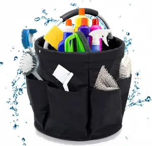 Cleaning Caddy for Cleaning Supplies, 17L Cleaning Supply Caddy with Handle Foldable Cleaning Supplies Organizer Bucket Tool Bag Organizer Cleaning Products Organizers for Home, Garden (Black)