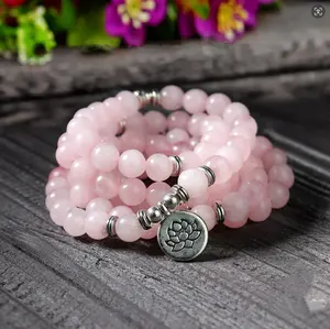 Natural 108 Mala Beads Rose Quartz Prayer Meditation Healing Crystal Spiritual Protection Women Necklace Bracelet