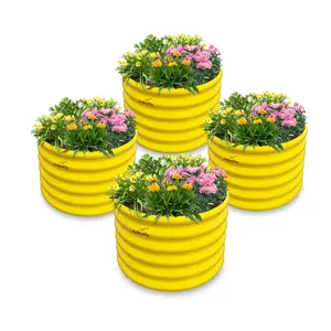 Kids Raised Garden Beds 4-Pack Round Galvanized Metal Planter Box 24x24x18in Eco-Safe for Planting Vegetables, Flowers, Fruits, Easy Setup