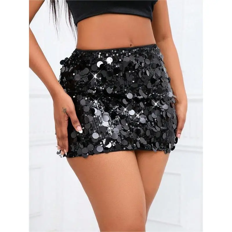 Women's New Crystal Sequined Mini Skirt - Knit Fabric, Bodycon Cut, Slim-Fitting Beach Party Skirt for Outdoor Events, Kint Fabric