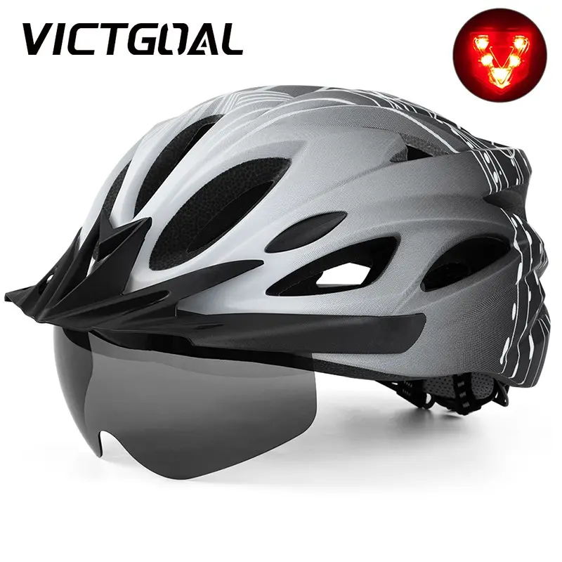 VICTGOAL Bike Helmet with Magnetic Goggles & Visor, LED Light Lightweight Cycling Helmet for Men Women, Adjustable MTB Road Bike Ebike Scooter Helmet, Lightweight Adjustable Helmets