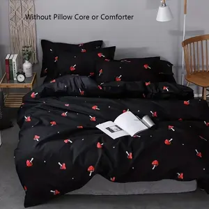 Cute Mushroom Bedding Set, Cartoon Style Kawaii Bed Sheets, Mushroom Shape, Farmhouse Plant Design, Includes 1 Fitted Sheet & 2 Pillowcases, Bed Sheet Sets