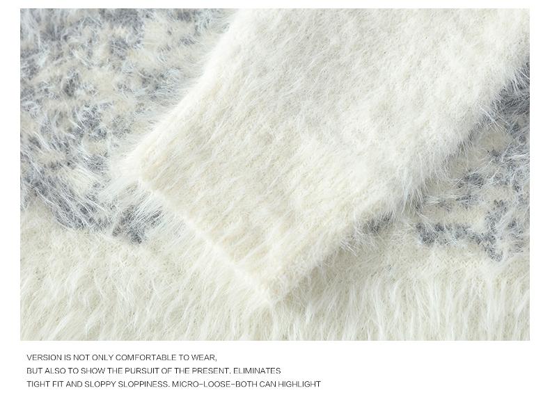 Women's Faux Mink Fur Sweater Round Neck Soft Cable Knit Thick Warm Long Sleeve Pullover Base Shirt, Stylish Two-Tone High-End Feel, Perfect for Fall/Winter Wear