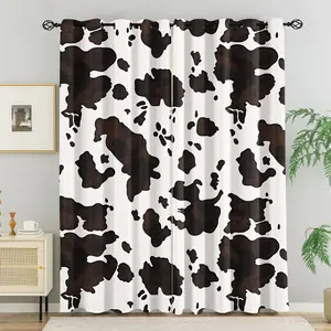 2 panels Cow Print Blackout Curtains, Western Cowhide Pattern Thermal Insulated Window Drapes for Bedroom Living Room, Farmhouse Rustic Animal Print Home Decor
