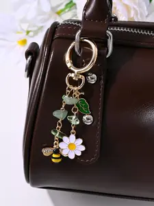 New Cute Natural Stone Bee Daisy Keychain, Perfect for Bags, Earphone Cases, Phone Covers, Car Decor, Holiday, Birthday Gifts