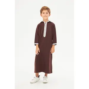 Moroccan Boys Long Sleeve Thobe - Brown