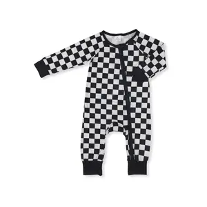 Black and White Check Print Longsleeve Baby Bodysuit