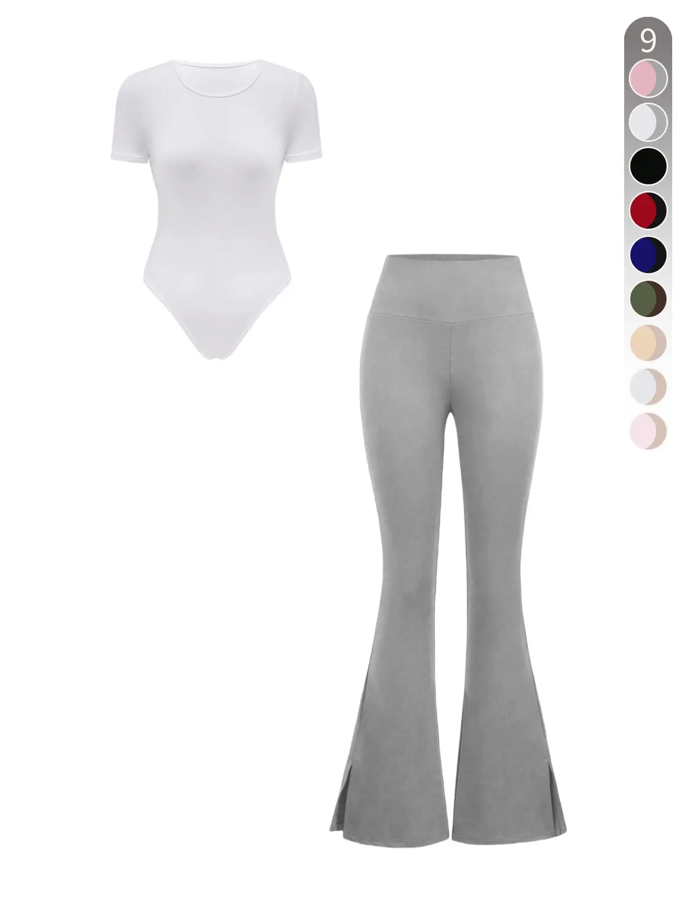 Two-piece Set Women's Solid Bodysuit & Flare Leg Pants, Casual Fashion Comfy Bodysuit & Bell Bottom Trousers for Daily Outdoor Wear, Ladies Summer Clothes