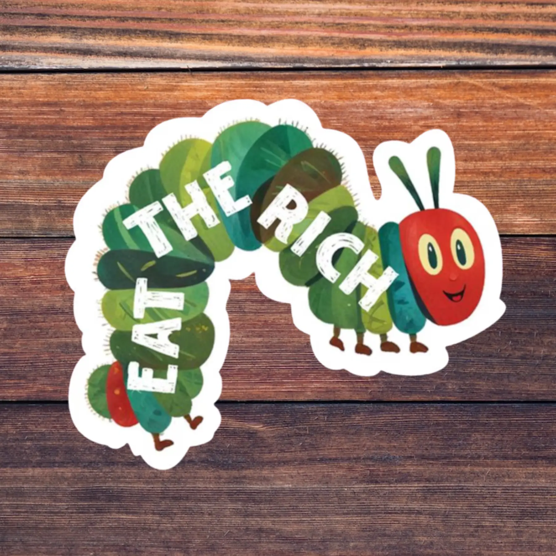 Eat the Rich Caterpillar Sticker – Anti-Capitalist Decal, Activist Bumper Sticker, Funny Social Justice Gift, Political Laptop Sticker