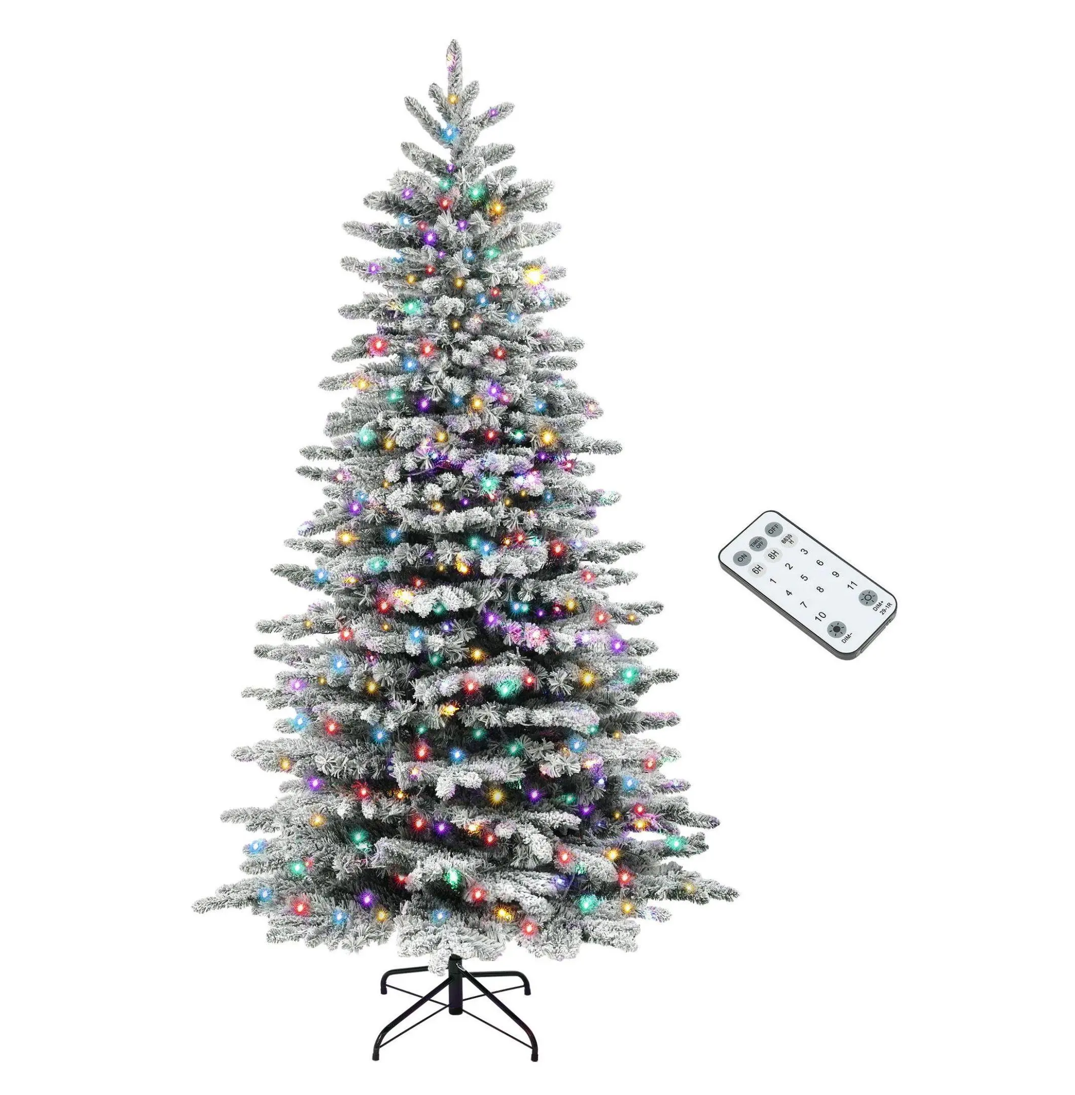 7.5ft Snow Flocked Christmas Tree Pre-Lit with 500 Lights, 1264 Tips, Green Indoor Holiday Tree with Remote