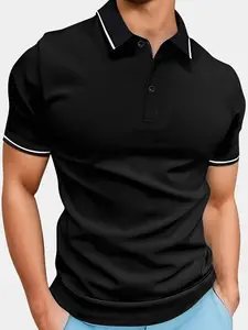 Men's Summer Short Sleeve Polo Shirt Minimalist Retro Collared Lightweight All-Match Sporty Casual Outdoor Top Fashionable Versatile Perfect for Golf Menswear Stylish Black Shortsleeve