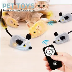 Indoor Interactive Cat And Mouse Rechargeable Remote Control Toy, Feather Tail Electric Automatic Movement Remote Control Mouse And Cat Toy