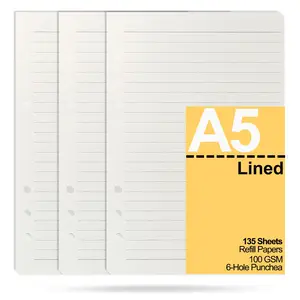 3Pack A5 Refill Paper, 6-Hole Loose Leaf Refillable Hand Account Book Refill Inner Pages Notepad Journal Refills Binder Notebook Planner Diary Journals Painting Personal Organiser Budget Planner, Each Pack 45 Sheets, 90 Pages, Gift for Valentine's Day