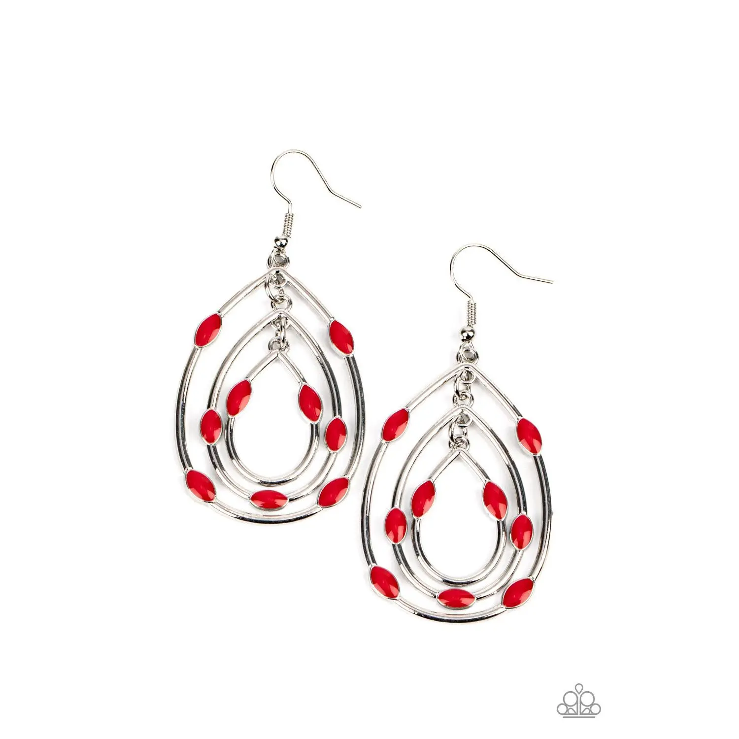 Rippling Rapport - Red Teardrop Silver Earrings - Paparazzi