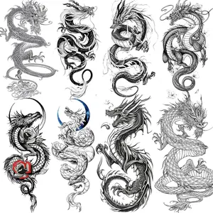 8 Sheets Cool Dragon Temporary Tattoos For Men Women Adults, Black Realistic Dragon Tattoo Sticker Half Arm Sleeve, Waterproof Tribal Totem Fake Tattoos That Look Real and Long Lasting Set Kit