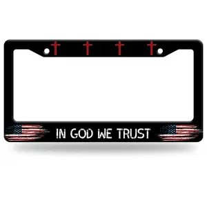in God We Trust Stainless Steel - Round-Hole License Plate Frame | Alumina, Funny, 2-Hole, 12 x 6 Inch | Car Accessories Number Plates