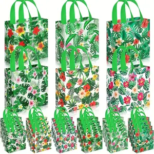 Hawaii Party Favor Bags — Tropical Summer-Themed Palm Leaf Patterned Bags, Ideal for Holidays, Beach-Themed Birthday Parties, and Pool Parties — Gift Packaging Supplies