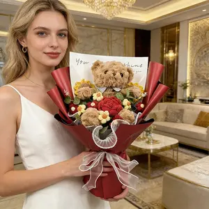 1 bouquet of sunflower hand crocheted teddy bear bouquet, warm handmade product, never wilting collection bouquet | Suitable as a Mother's Day, graduation gift for mothers, girlfriends, and classmates in 2026