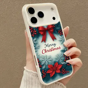 Christmas Red Bow Pine Branches Berries Snowflakes Pattern Magnetic Phone Case for iPhone 17 Air 16 15 14 Pro Max 13 12 11 XR XS  Shockproof Non Slip Silicone Transparent Aesthetic Durable Smartphone Casing Aesthetic Durable Cellphone Protective Cover tpu