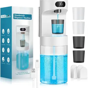 Automatic Touchless Electric Mouthwash Dispenser for Bathroom 20.29oz Wall Mounted Set with 4 Magnetic Cups 4 Modes for Home & Kids Bathroom Accessories