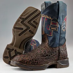 Rustic Brown Caiman Neck Print Leather Boots With 3D Lightweight Sole - Composite Toe