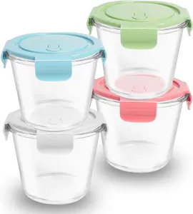Airtight Heat-Resistant Glass Meal Prep Containers 4 Pack Reusable Glass with Airtight Lids 3 Cup Round Glass Soup Containers Leak-Proof for Food Storage Microwave Dishwasher Freezer Safe Kitchen Utensils
