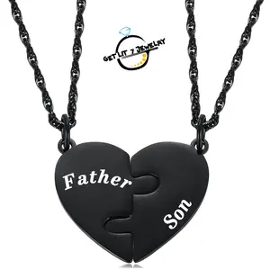 Black Father&Son Necklace, New Stylish Puzzle Heart Necklace | Parent-Child Necklace | Mother's Day Gift | Father's Day Gift | Holiday Gift | Birthday Gift | Graduation Season Gift |