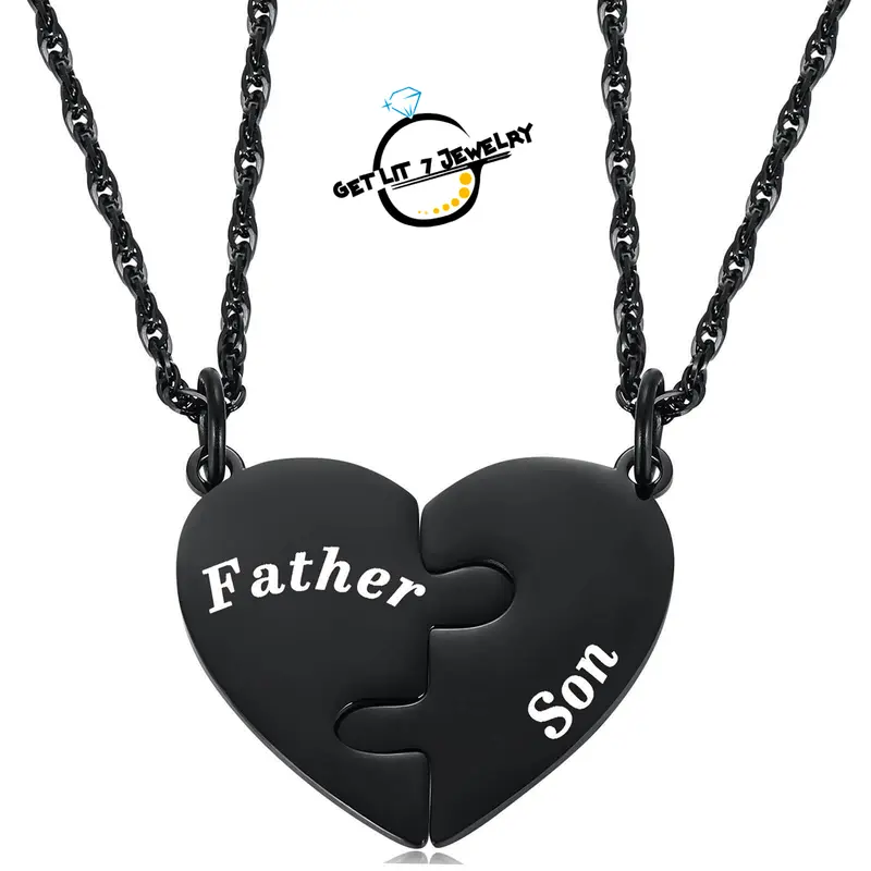 Black Father&Son Necklace, New Stylish Puzzle Heart Necklace | Parent-Child Necklace | Mother's Day Gift | Father's Day Gift | Holiday Gift | Birthday Gift | Graduation Season Gift |
