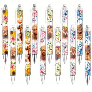 [Cute Highland Cow Pens] 6/12pcs Highland Cow Ballpoint Pen Set | Cute Cow Printed Pens, Valentine Gifts for Her, School Home Office Desk Stationery Supplies, Planning Decorations Theme Accessories