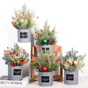 Realistic Christmas Tree Decoration, Fake Pine Cones & Greenery Plant Pot Stand, Home Living Room Shop Decor, Festive Holiday Centerpiece