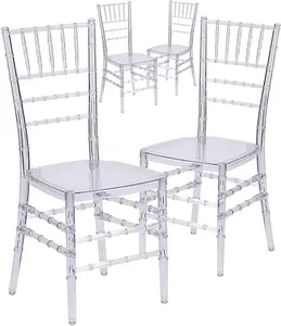 Set of 4 Clear Acrylic Chiavari Chairs, Modern Dining Chair, Accent Event Ghost Chairs for Wedding Party Event Reception (Clear)