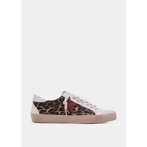 PAULA Leopard Print Faux Suede & Leather Low-Top Sneaker with Contrast Star Patch & Removable Padded Insole for Casual Outfits