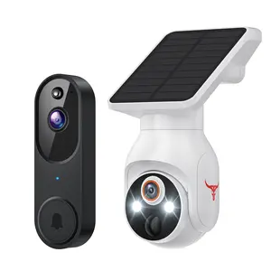 1080P Smart Wireless Doorbell Camera & Wireless Solar Security Camera Set, Solar Powered Camera, Motion Detector, Two-way Audio, Night Vision Surveillance Camera, 1080P WiFi Surveillance with Human Detection, 2.4G WiFi, Live View & Cloud Storage