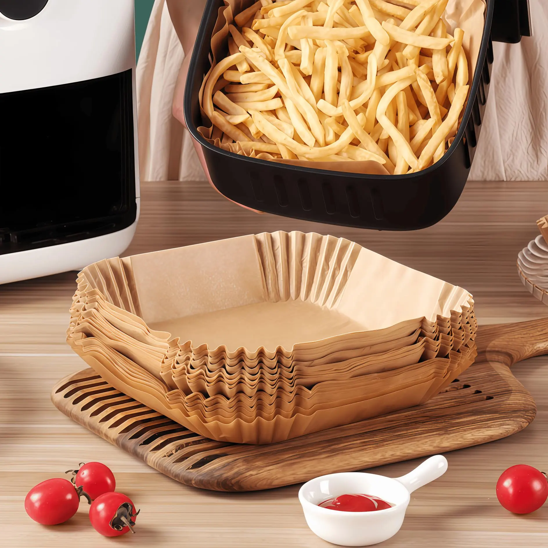 100 Sheets of Parchment Paper, Air Fryer Paper Mats, Microwave Disposable Air Fryer Paper Mats, Non-Stick Air Fryer Paper Mats, Square, Bleach-Free ( 9inch )