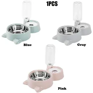 Double Bowl Pet Feeder and Waterer Set, Anti-Tip Dog Cat Bowls, Automatic Drinking Food Dish, Pet Supplies for Dogs Cats