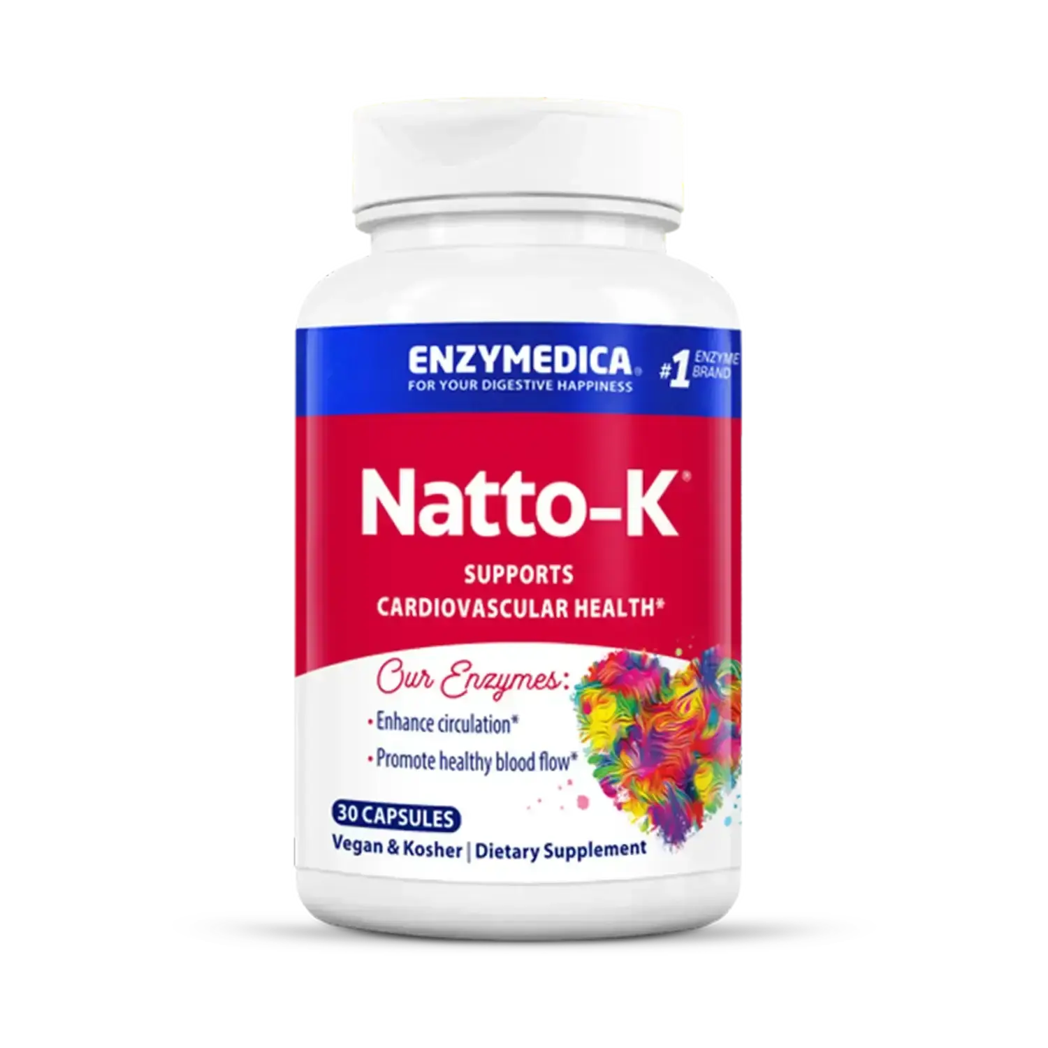 Enzymedica Natto-K Capsules - Nattokinase 1000 FU Supplement for Women & Men, Enzymes for Heart Health & Circulation Support, Promotes Healthy Blood Flow, Vegan, Gluten Free, Kosher