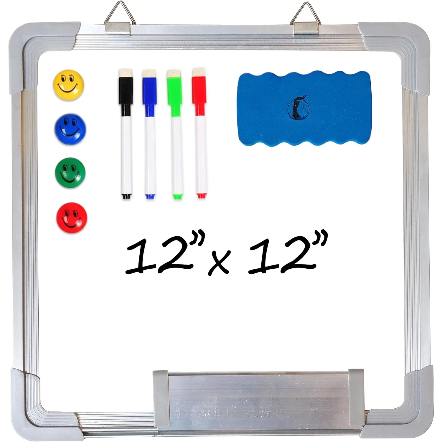 Whiteboard Set - 12 x 12 in Dry Erase Board with 1  Dry Eraser, 4 Dry Wipe Markers and 4  - Small White Board Wall Hanging Marker Board for  Office School (12x12)