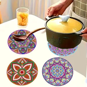 4-Piece Colorful Wooden Diamond Placemats, DIY Crystal Diamond Art Heat-Resistant Table Mats, Mosaic Craft Kit, Home Festival Decor
