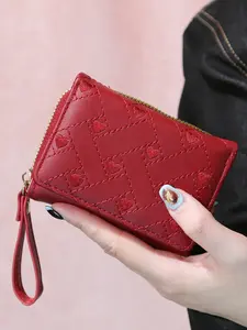 Women's Short Wallet Handbag, Zipper Coin Purse, Buckle Card Holder, Multi-Card Slots, Fashionable Simple Heart Design