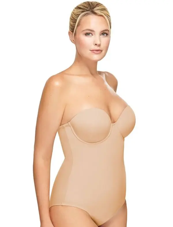 Women's Strapless Underwire Female Shapewear, Convertible Bodysuit with Power Mesh for Added Control and a Sleek Silhouette, Spandex, Nylon, Bra Cup Shapewear Bodysuit, Body Sculpting Shapewear Bodysuit