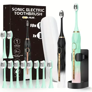 [5 Colors Rechargeable Toothbrush] Rechargeable Acoustic Electric Toothbrush | USB Rechargeable, Intelligent Timer, 10 Replaceable Heads, 5 Colors, Metal Shaft, Couple Toothbrush with Base and Portable Case