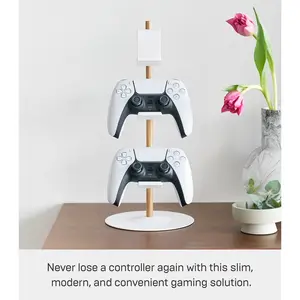 Home Controller Stand, Steel And Wood, Adjustable Console Bear