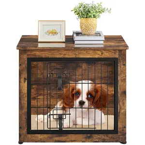 Yaheetech 27.5″W/32″W/38″W/40″W Dog Crate Furniture For Dogs, Rustic Industrial Multi-functional Wooden Dog Kennel with Anti-skid Plush Mat Yaheetech 27.5″W/32″W/38″W/40″W Dog Crate Furniture For Dogs, Rustic Industrial Multi-functional Wooden Dog Kennel with Anti-skid Plush Mat