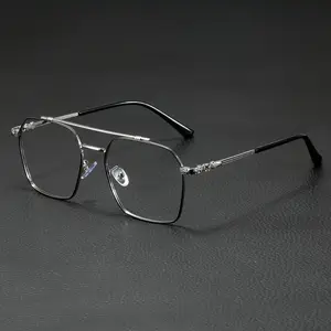 Vintage Style Men'S Business Fashion Full Rim Zinc Alloy Frame Decorate Lens ABS Material Double Bridge Flat Mirror Glasses