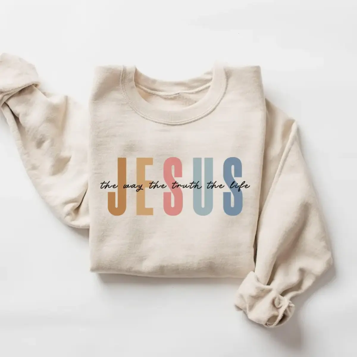 Jesus The Way The Truth The Life Sweatshirt, Bible Verse Crewneck, Jesus Lover T-shirt, Religious Christian Mom Tee, Trendy Faith-Based Hoodie, Women's Grace Merch, Faith Apparel, Vintage Graphic Streetwear Gift