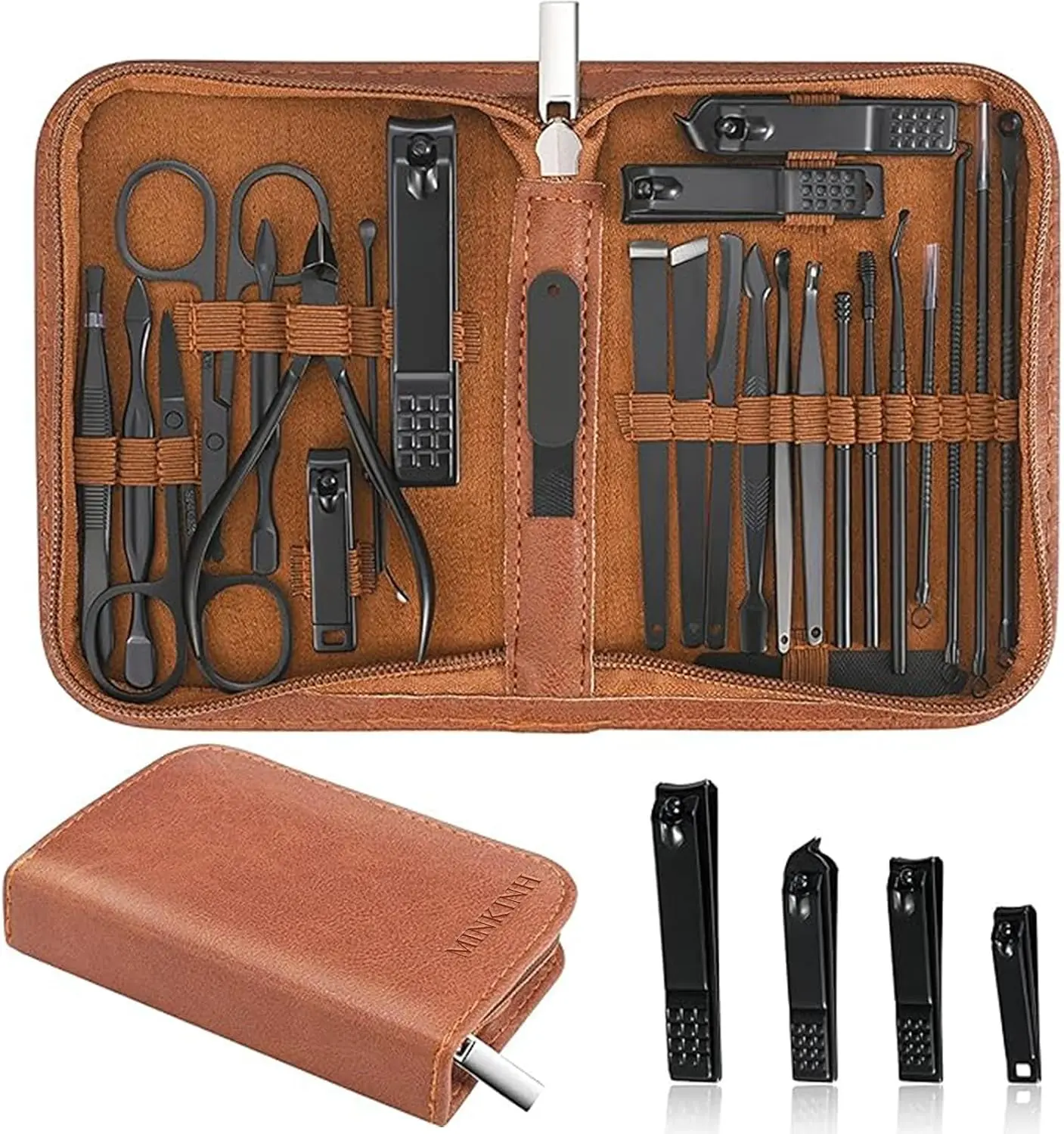 Manicure Set Professional Nail Clipper Kit-26 Pieces, Brown | Stainless Steel Manicure Kit, Nail Care Tools with Travel Case for Men & Women, Hand & Foot Care, Gift for Family & Friends