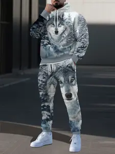 Snow Fox Colorblock Sportswear Set, Urban Casual Long Sleeve Hoodie + Leisure Pants 2 Piece Set, All Seasons Fitted Style