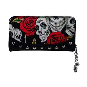 Lost Queen Skulls & Roses Women's Black Wallet