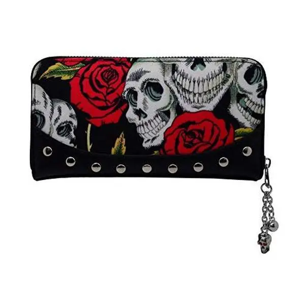 Lost Queen Skulls & Roses Women's Black Wallet