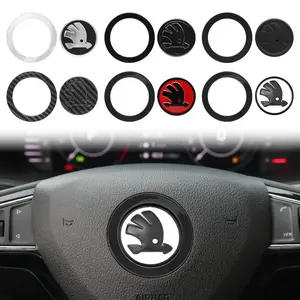 1PCS 3D Car Steering Wheel Center Emblem Logo Decoration Ring Trim Cover Sticker For Skoda Logo Superb Octavia Rapid Kodiaq Kamiq Karoq Rapid Fabia